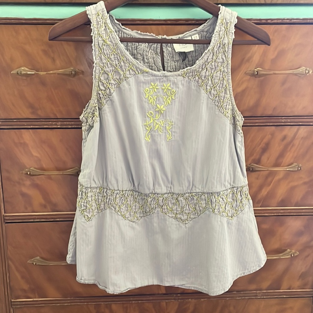 HD in Paris Smocked Stitching Gray Neon Green Top Camisole Size 4 Anthropologie